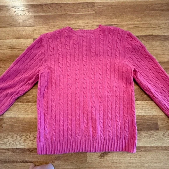 Lauren Ralph Lauren medium Pink Cashmere Sweater Cable Knit Crewneck - Picture 6 of 6